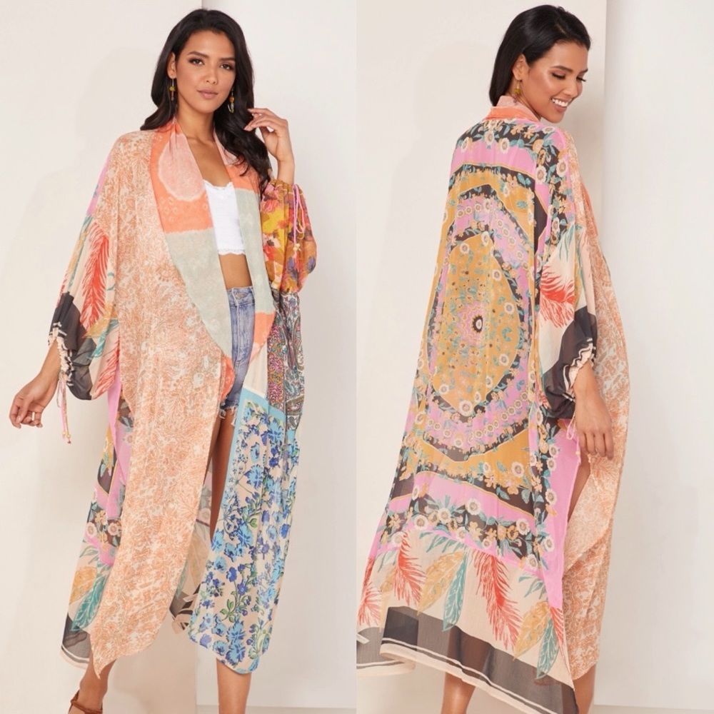 Free People Long Magic Print Cardigan Kimono NEW - Picture 4 of 8